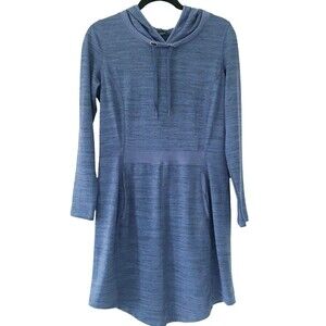 Violet B Small Medium Heather Blue Hooded Long Sleeve Knit Sweater Dress Pockets